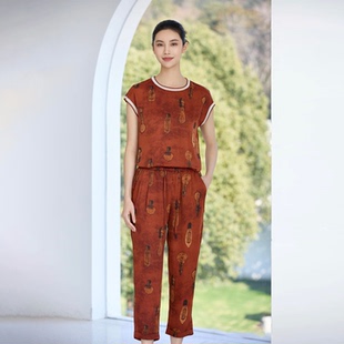 民族风601 真丝优雅印花国风上衣2626直筒裤 2026夏季 新款