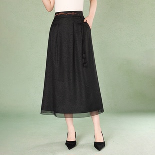 丝缎提花裙妈妈装 绮绣缘863优雅刺绣收腰半身裙女2026春季 新款