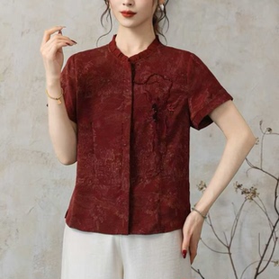 2026夏季 XZMG8 民族风刺绣立领钉珠上衣女装 中式 31真丝香云纱短袖