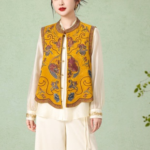 绮绣缘8230优雅气质国风刺绣丝缎马甲上衣新中式 坎肩外搭马夹 无袖