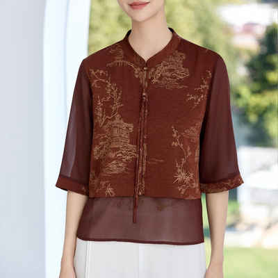 真丝民族风气质优雅假两件女上衣