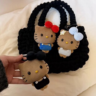 新款夏日黑皮hellokitty包包挂件可爱毛绒公仔钥匙扣礼物女伴手礼