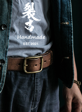 男士复古机车意大利植鞣头层牛皮带工装牛仔裤真皮针扣个性腰带