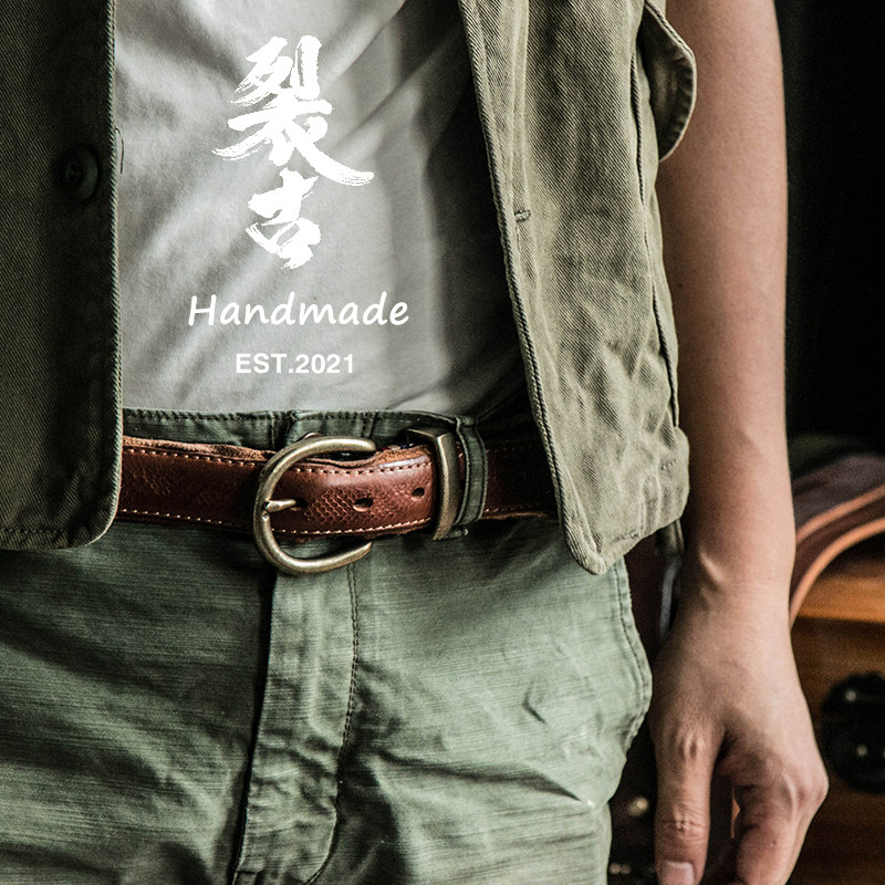 裂古！小众蛇鳞复古植鞣牛皮男士青年牛皮裤带真皮腰带双面用皮带