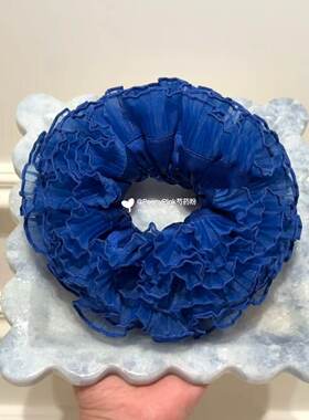 克莱因蓝～百褶纱花边缎面发圈双层定染重工大肠圈头饰发饰