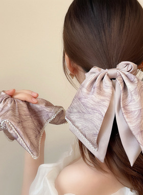 精致锁边复古油画风蝴蝶结发圈扎马尾时尚方巾头绳温柔甜美发绳女