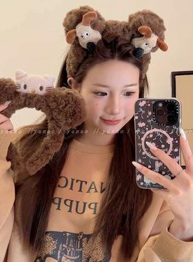 可爱卡通秋冬耳朵毛绒发箍女洗脸压发头箍网红2025新款高级感头饰