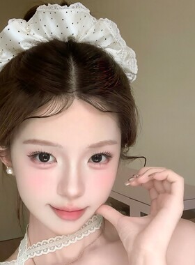 韩系缎面白色波点蕾丝花边大肠发圈女高级感丸子头花双层头绳发饰