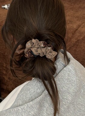 AB面Y2k星星细闪棕色豹纹发圈女复古高级感弹力发绳发饰头饰