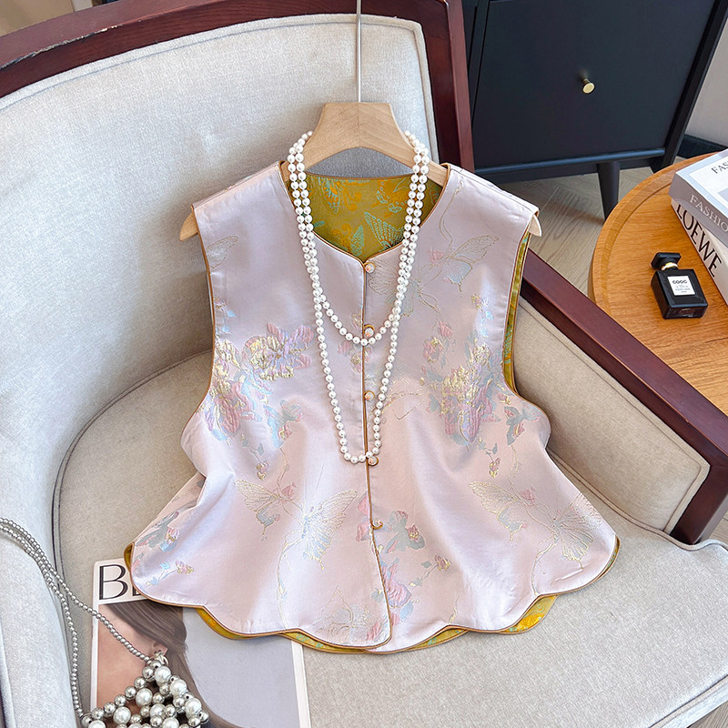 双面双穿真丝宋锦马甲背心女2026春季新品新中式国风复古坎肩外搭,女装/女士精品,马夹,淘宝优惠券,粉丝福利购,淘宝优惠卷