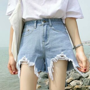 牛仔短裤女夏季高腰性感破洞短裤新款潮流版宽松阔腿显瘦超短裤