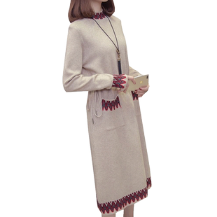 中长款毛衣裙韩版森系毛衣女秋冬文艺外穿复古半高领打底套头宽松