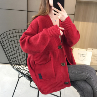 韩版 网红毛衣外套秋装 女士秋冬新款 宽松针织开衫 慵懒外搭洋气