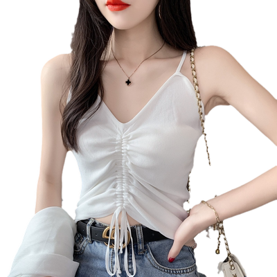 针织白色吊带背心女夏ins日系