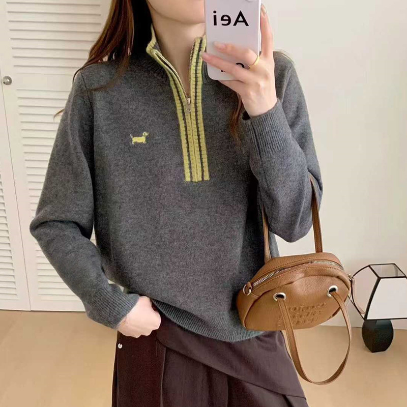 秋冬韩系半拉链宽松打底毛衣女