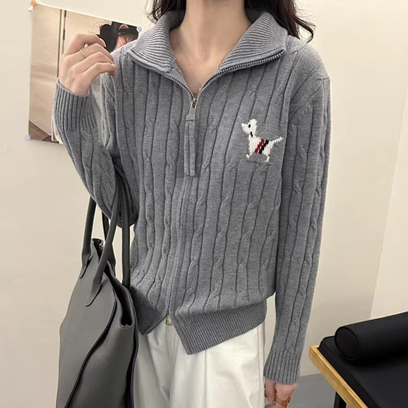 2025秋装新款拉链翻领毛衣
