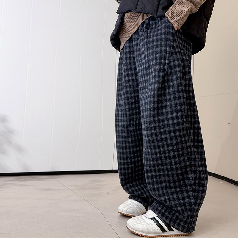 男童秋冬季裤子加绒2025新款大童冬装休闲一体绒儿童加厚格子长裤