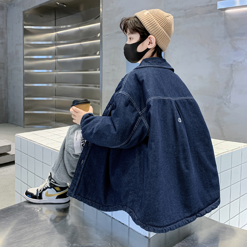 男童夹棉牛仔外套秋冬款2025新款儿童装冬季加厚衬衫大童男孩冬装
