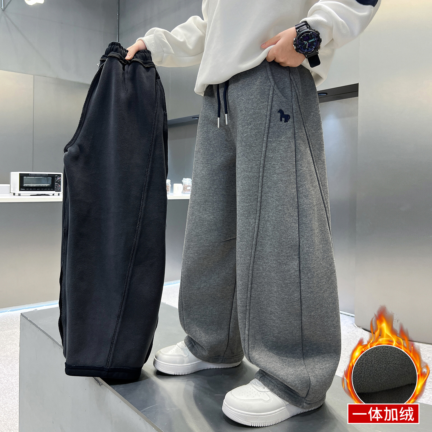 男童加绒裤子秋冬款2025新款童装