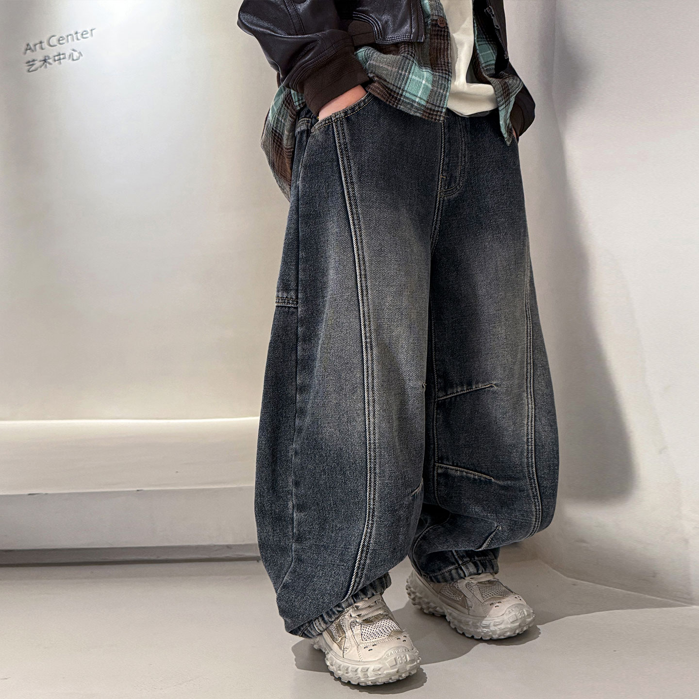 男童一体加绒裤子秋冬款2025新款