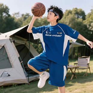 男童夏装套装2025新款儿童夏款中大童男孩夏季薄款篮球服运动服潮