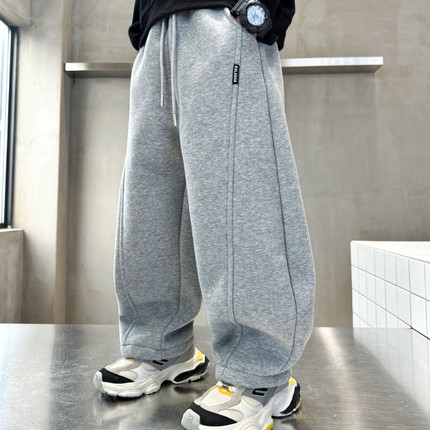 男童加绒裤子春秋2025新款儿童中大童加厚男孩弯刀裤休闲宽松卫裤