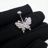 S925纯银蝴蝶脐钉精致气质肚脐钉女2023夏季 肚环百搭银防过敏 新款