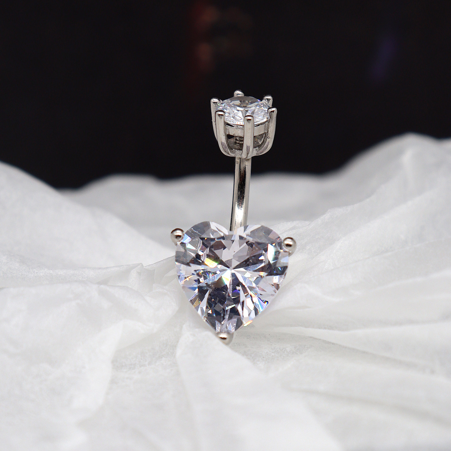 S925纯银小爱心肚脐钉防过敏闪钻锆石辣妹女穿刺饰品夏季肚脐环,饰品/流行首饰/时尚饰品新,肚脐类饰品,淘宝优惠券,粉丝福利购,淘宝优惠卷