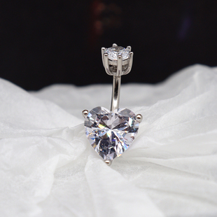 S925纯银小爱心肚脐钉防过敏闪钻锆石辣妹女穿刺饰品夏季 肚脐环