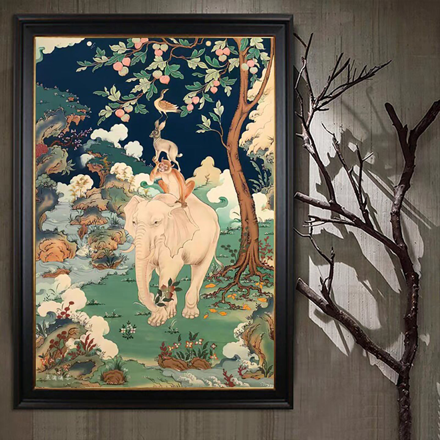藏式唐卡和谐四瑞吉祥大象动物钻石画满钻手工点钻十字绣中式玄关