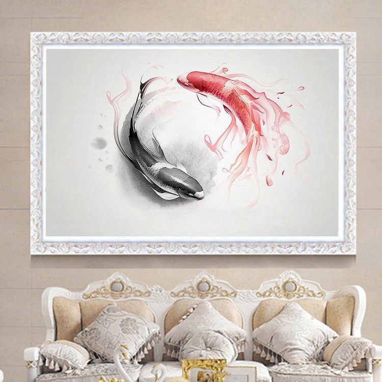 简约现代新款5d钻石画满钻客厅玄关双鱼送福手工点钻十字绣贴钻画,居家布艺,钻石绣,淘宝优惠券,粉丝福利购,淘宝优惠卷