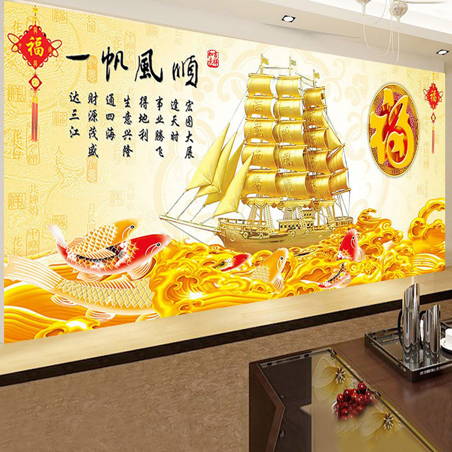 现代简约一帆风顺满钻钻石画客厅玄关山水招财手工DIY点钻装饰画