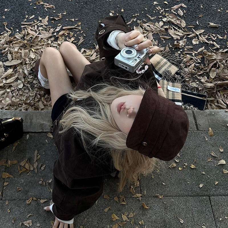 【麂皮绒平顶帽】显脸小贝雷帽