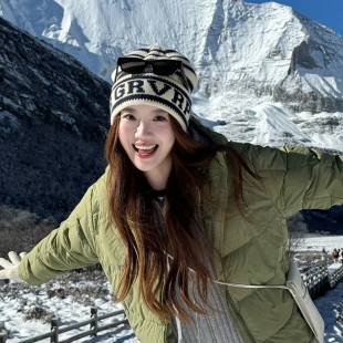 针织帽女2025新款 川西旅游登山堆堆冷帽大头围显脸小保暖毛线帽子