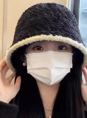 小香风针织渔夫帽女2025新款秋冬毛绒帽子大头围显脸小素颜水桶帽