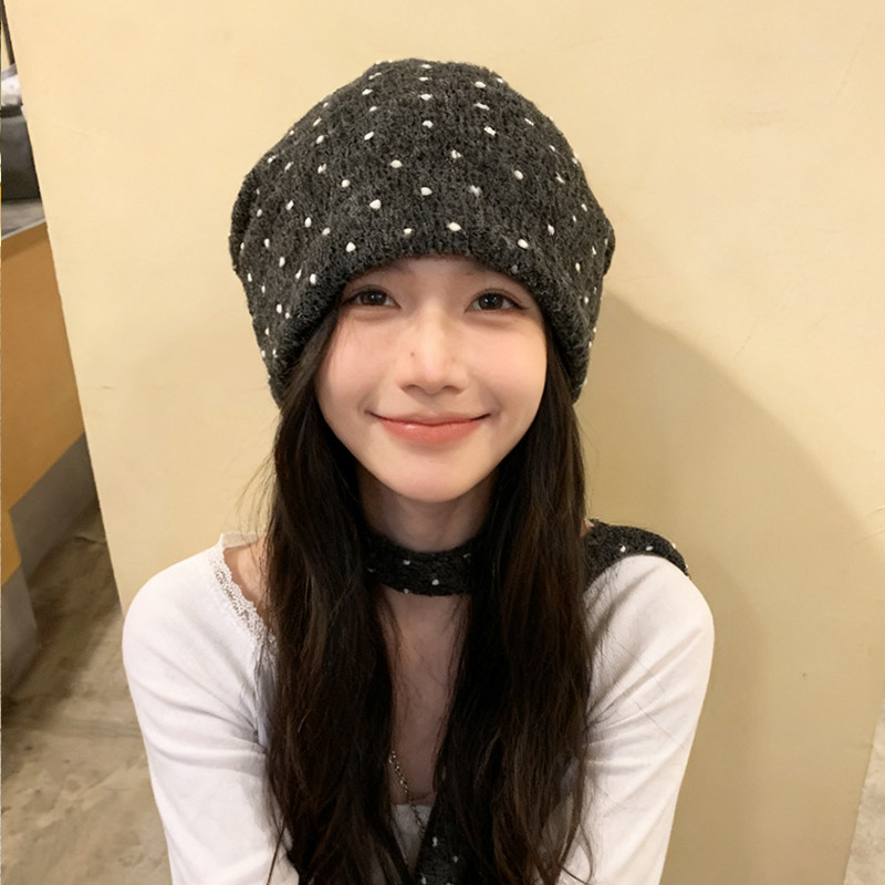 韩系黑色波点针织帽女秋冬2025新款护耳保暖毛线冷帽显脸小包头帽,服饰配件/皮带/帽子/围巾,帽子,淘宝优惠券,粉丝福利购,淘宝优惠卷