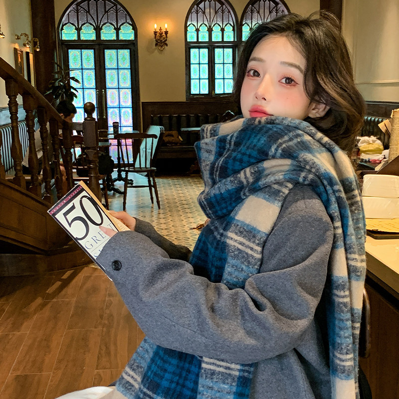虞书欣同款氛围感围巾格子围巾
