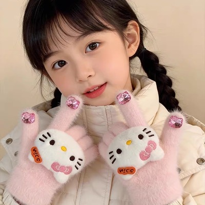 Kitty钻石美甲保暖女宝宝手套