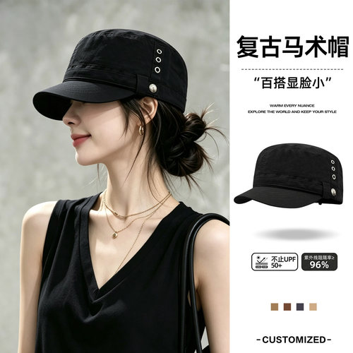 复古铆钉平顶马术帽女春秋季