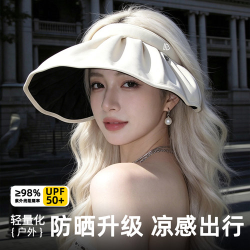 夏季女款黑胶空顶贝壳防晒帽