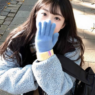 针织手套女款2025新款冬季保暖防风防寒加绒加厚可爱御寒毛线手套