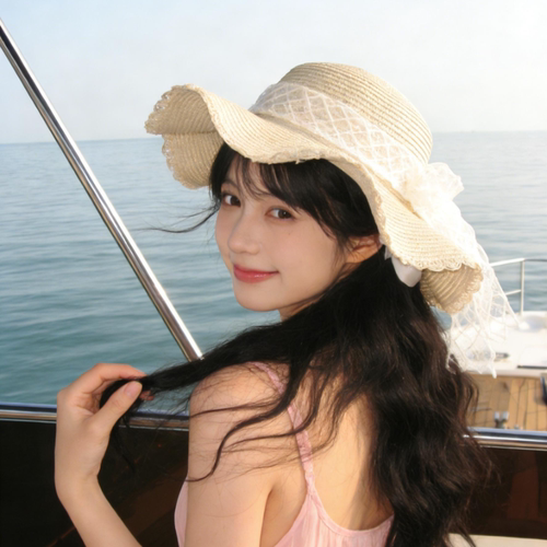 甜美蕾丝蝴蝶结草帽2026新款