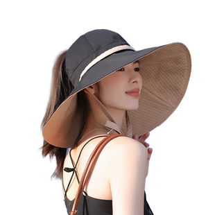 帽子女夏季防紫外线遮阳帽户外环绕式加大帽檐空顶防晒帽可扎马尾