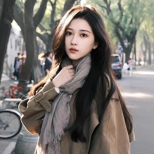 县城文学复古文艺褶皱系脖长条氛围感围巾女2025新款秋冬简约丝巾