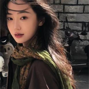 文艺棉麻点缀围巾女2025新款丝巾秋冬季氛围感正流行系脖亚麻披肩