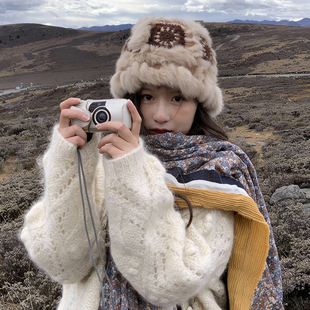 醒狮帽女冬季东北旅游毛绒保暖针织毛线帽户外防寒高颜值包头冷帽