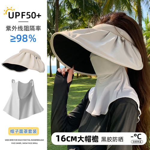 全面防晒黑胶涂层遮阳帽可折叠款