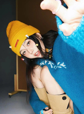 黄色针织帽女2025新款秋季帽子显脸小适合方圆脸宽松包头毛线冷帽