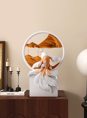 创意跃鱼龙门流沙绘画装饰品家居客厅酒柜电视柜入口无障碍豪华乔