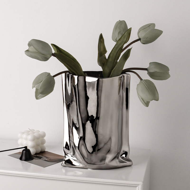 轻奢风高档电镀银色高级感花瓶摆件客厅插花简约现代茶几家居陶瓷,家居饰品,花瓶,淘宝优惠券,粉丝福利购,淘宝优惠卷